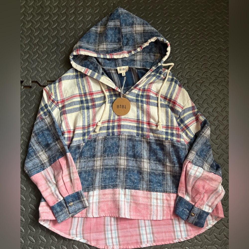 Bibi Oversized Plaid Hoodie NWT